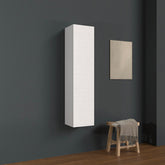 Colonna bagno sospesa in legno 1 anta altezza 125 cm bianco frassino I Made in Italy