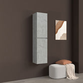 Colonna bagno sospesa in legno 2 ante altezza 125 cm cemento chiaro I Made in Italy