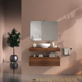 Mobile bagno sospeso 100 cm in legno color noce, lavabo, specchio e faretto a led I Made in Italy