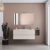 Mobile bagno sospeso 100 cm in legno color bianco frassino con lavabo, specchio e faretto a led I Made in Italy