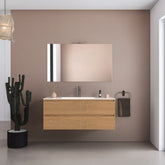 Mobile bagno sospeso 100 cm in legno color rovere americano con lavabo, specchio e faretto a led I Made in Italy