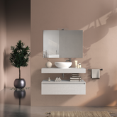 Mobile bagno sospeso 100 cm in legno color bianco frassino, lavabo, specchio e faretto a led I Made in Italy