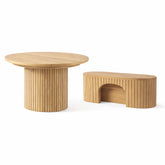 Tavolo da Pranzo Allungabile Rotondo 114-300x76 cm ( da 4 a 12 Posti ) in legno Massello Rovere Chiaro con Panca Estensibile Inclusa