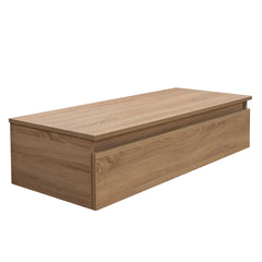 Mobile bagno sospeso 80 cm in legno color rovere americano con 2 cassettoni, lavabo, specchio e faretto a led I Made in Italy