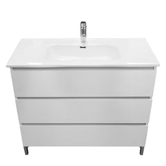 Mobile bagno a terra 80 cm in legno color bianco frassino con lavabo,specchio e led I Made in Italy