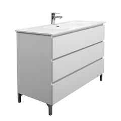 Mobile bagno a terra 80 cm in legno color bianco frassino con lavabo,specchio e led I Made in Italy