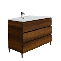 Mobile bagno a terra 80 cm in legno color noce con lavabo,specchio e led I Made in Italy