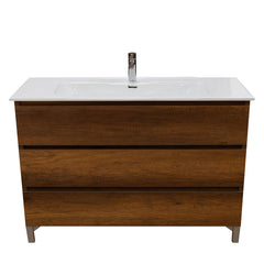 Mobile bagno a terra 80 cm in legno color noce con lavabo,specchio e led I Made in Italy
