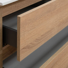 Mobile bagno a terra 100 cm in legno color rovere americano con lavabo,specchio e led I Made in Italy
