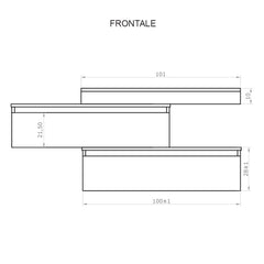 Mobile bagno sospeso 100 cm in legno color bianco frassino con 2 cassettoni, lavabo, specchio e faretto a led I Made in Italy,