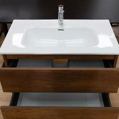 Mobile bagno a terra 120 cm in legno color noce con lavabo,specchio e led I Made in Italy
