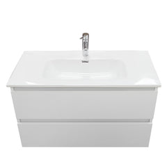 Mobile bagno sospeso 120 cm in legno color bianco frassino con lavabo, specchio e faretto a led I Made in Italy