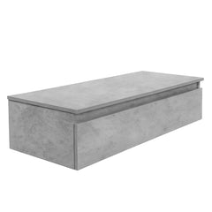 Mobile bagno sospeso sfalsato 80 cm in legno color cemento chiaro con 2 cassettoni, lavabo, specchio e faretto a led I Made in Italy