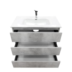 Mobile bagno a terra 100 cm in legno color cemento chiaro con lavabo,specchio e led I Made in Italy