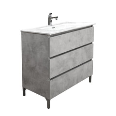 Mobile bagno a terra 100 cm in legno color cemento chiaro con lavabo,specchio e led I Made in Italy