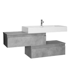 Mobile bagno sospeso 100 cm in legno color cemento chiaro con 2 cassettoni, lavabo, specchio e faretto a led I Made in Italy
