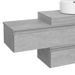 Mobile bagno sospeso sfalsato 100 cm in legno color cemento chiaro con 2 cassettoni, lavabo, specchio e faretto a led I Made in Italy