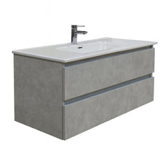 Mobile bagno sospeso 120 cm in legno color cemento chiaro con lavabo, specchio e faretto a led I Made in Italy