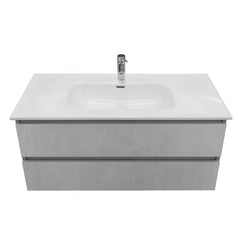 Mobile bagno sospeso 120 cm in legno color cemento chiaro con lavabo, specchio e faretto a led I Made in Italy