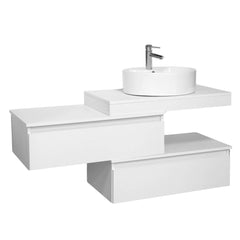 Mobile bagno sospeso sfalsato 100 cm in legno color bianco frassino con 2 cassettoni, lavabo, specchio e faretto a led I Made in Italy,