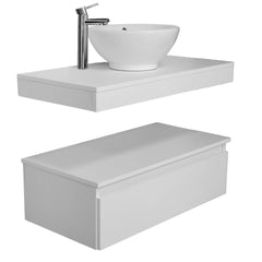 Mobile bagno sospeso 100 cm in legno color bianco frassino, lavabo, specchio e faretto a led I Made in Italy