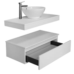 Mobile bagno sospeso 100 cm in legno color bianco frassino, lavabo, specchio e faretto a led I Made in Italy
