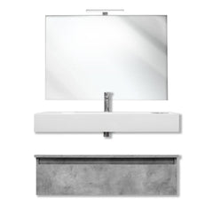 Mobile da bagno sospeso 100 cm in legno color cemento chiaro con lavabo, specchio e faretto a led I Made in Italy
