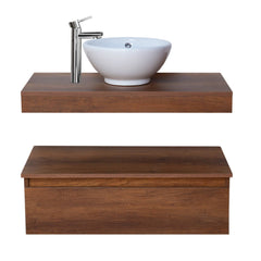 Mobile bagno sospeso 100 cm in legno color noce, lavabo, specchio e faretto a led I Made in Italy