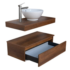 Mobile bagno sospeso 100 cm in legno color noce, lavabo, specchio e faretto a led I Made in Italy