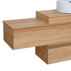Mobile bagno sospeso sfalsato 80 cm in legno color rovere americano con 2 cassettoni, lavabo, specchio e faretto a led I Made in Italy